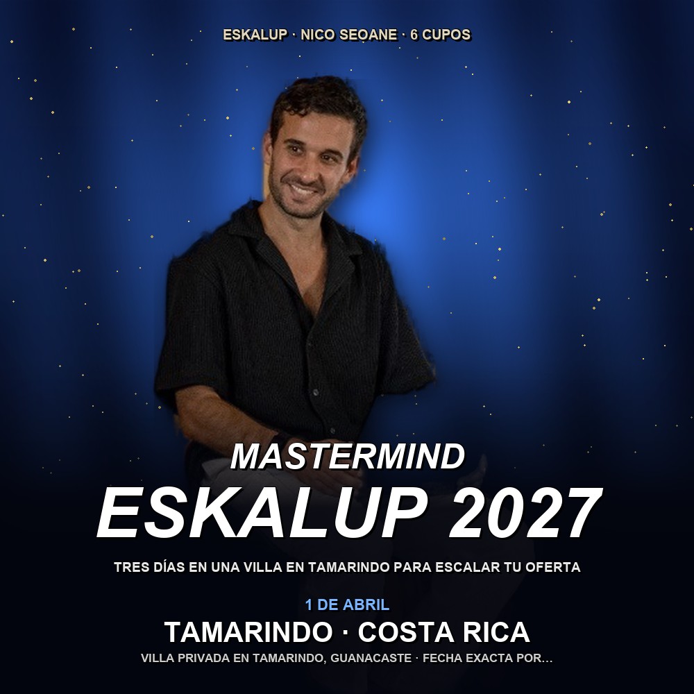 Arte del evento 🌴 Mastermind Eskalup — 3 días en una villa de Tamarindo, Costa Rica (abril 2027)