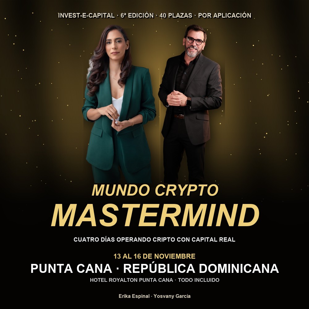 Arte del evento 🔐 Mundo Crypto Mastermind 2026 — Erika Espinal en Punta Cana (40 plazas, por aplicación)